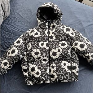 Prada Black and White Floral Puffer Jacket/ Down
